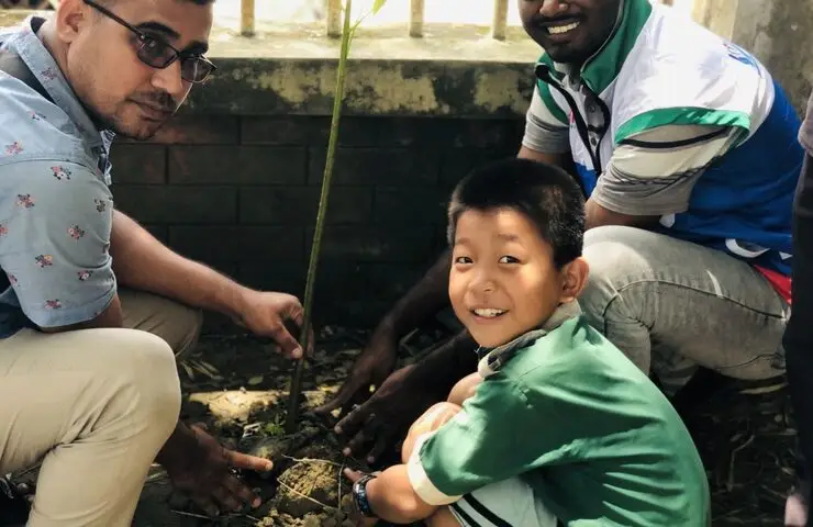 Planting trees with children